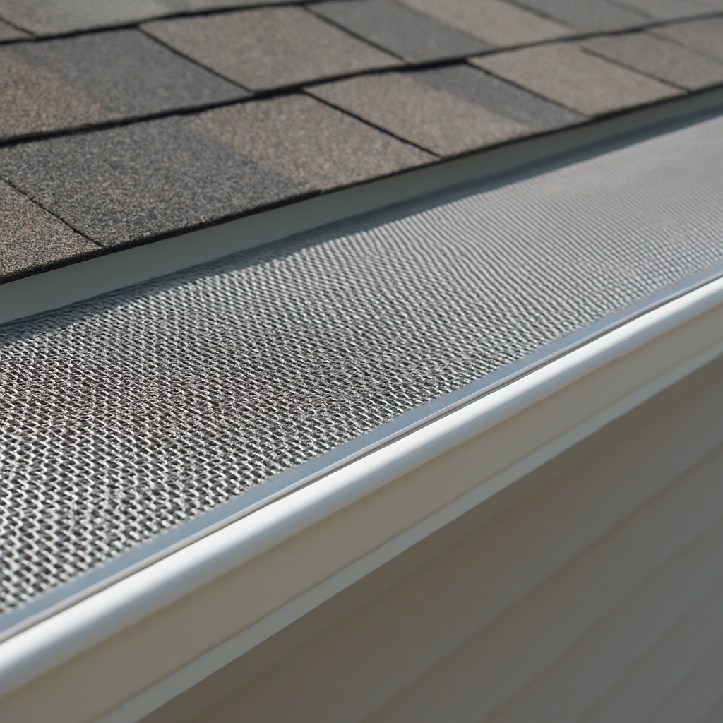 Newly installed micro-mesh gutter guards on a home