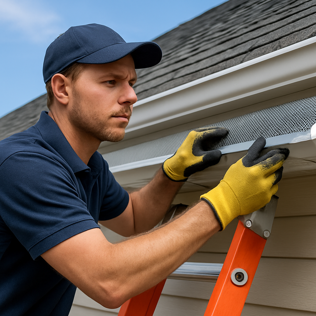 Professional installing gutter guards